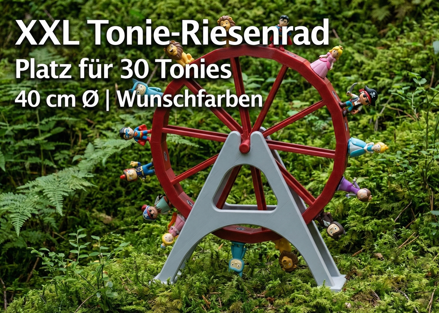 XXL Tonie-Riesenrad 40cm – Magnetisches Toniebox Regal für 30 Figuren – Wunschfarben
